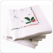White Christmas Holly Napkin
