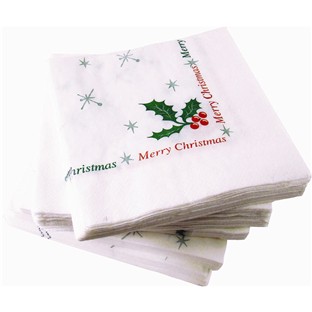 White Christmas Holly Napkin